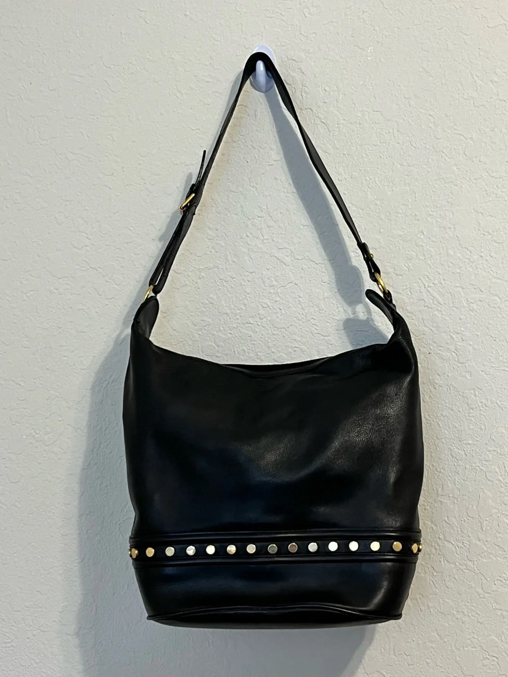 Vintage Adrienne Vittadini Black Leather Studded Hobo Shoulder Bag 1990s Y2K